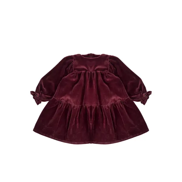 WELUROWA SUKIENKA Z KORONKOWYM KOŁNIERZEM - BORDOWA